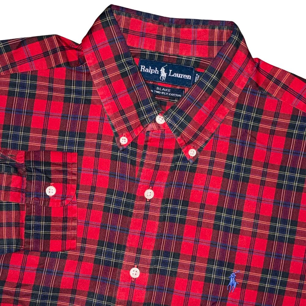Polo Ralph Lauren Shirt Mens Large Red Plaid Blake Long Sleeve Button Down